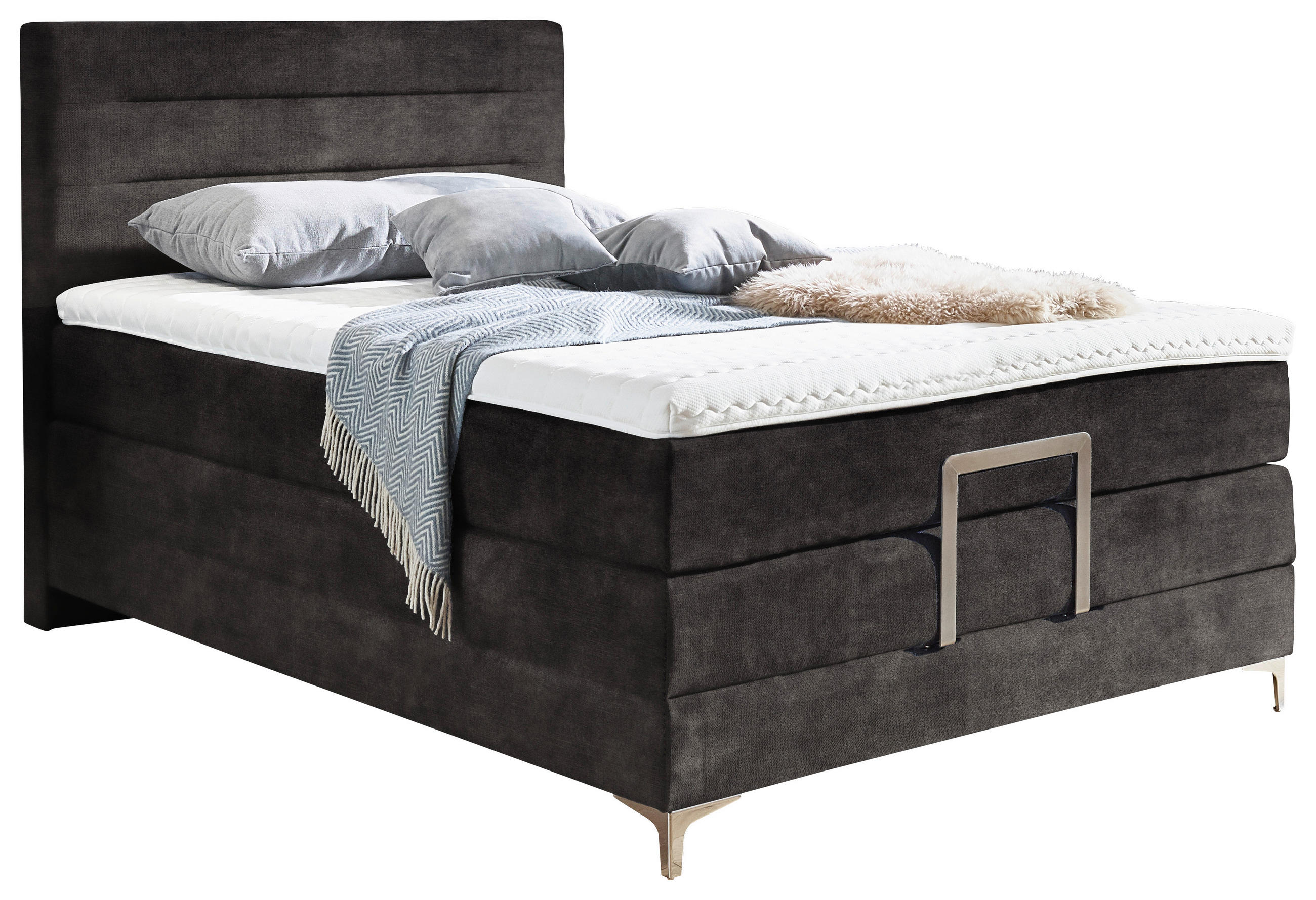 BOXSPRINGBETT 120/200 cm in Dunkelgrau - Dunkelgrau/Silberfarben, KONVENTIONELL, Holz/Textil (120/200cm) - Voleo