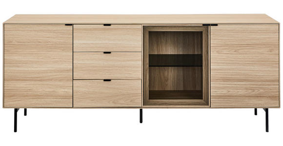 SIDEBOARD  200/80/40 cm 3 Schublade(n)  - Eichefarben/Schwarz, KONVENTIONELL, Glas/Holzwerkstoff (200/80/40cm) - Xora