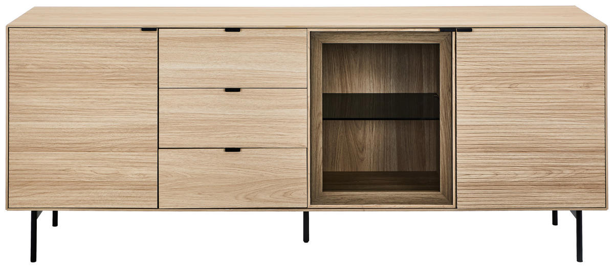 SIDEBOARD  200/80/40 cm 3 Schublade(n)  - Eichefarben/Schwarz, KONVENTIONELL, Glas/Holzwerkstoff (200/80/40cm) - Xora