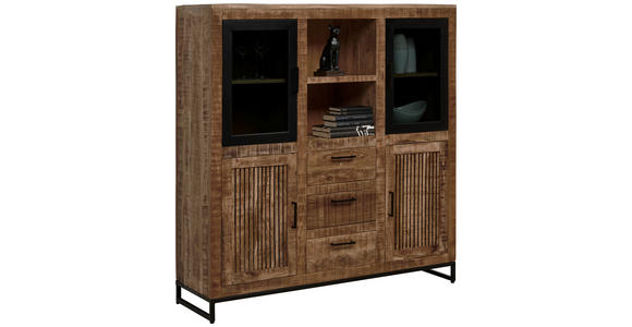 HIGHBOARD Naturfarben, Hellbraun  135/140/40 cm  - Hellbraun/Schwarz, Design, Glas/Holz (135/140/40cm) - Carryhome