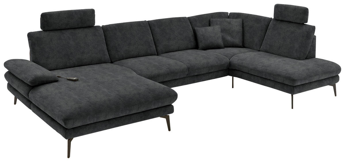 WOHNLANDSCHAFT in Velours Anthrazit  - Anthrazit/Schwarz, Design, Textil/Metall (180/344/208cm) - Dieter Knoll
