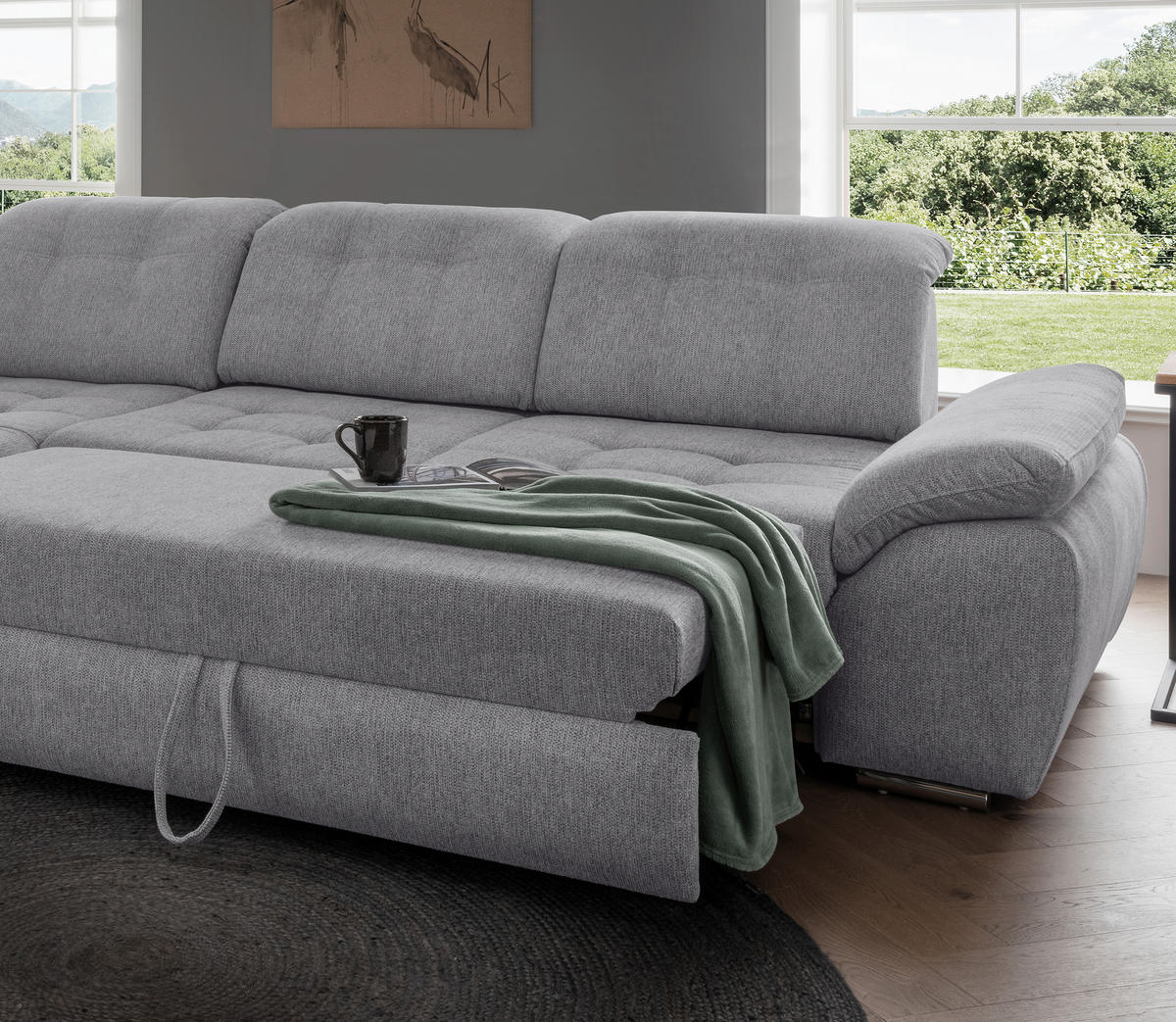 ECKSOFA Flachgewebe Dunkelgrau  - Chromfarben/Dunkelgrau, Modern, Textil/Metall (254/308cm) - Livetastic