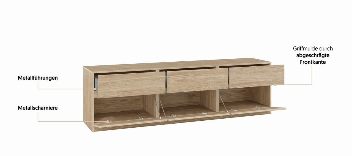 LOWBOARD  in 179,9/52,3/40 cm  - Eichefarben, Design, Holzwerkstoff (179,9/52,3/40cm) - MID.YOU