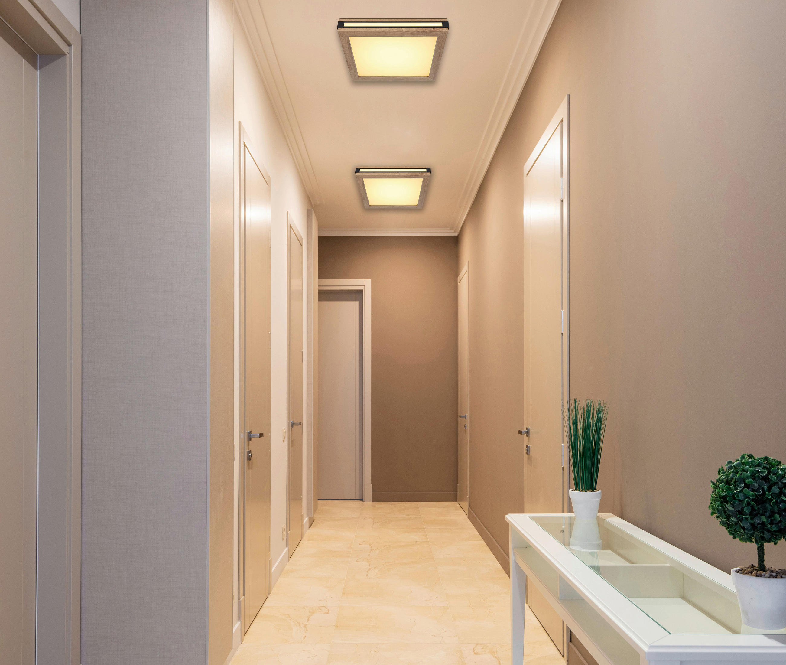 LED-DECKENLEUCHTE 12 W    30/30/7,5 cm  - Weiss/Dunkelbraun, Natur, Holzwerkstoff/Kunststoff (30/30/7,5cm) - Globo
