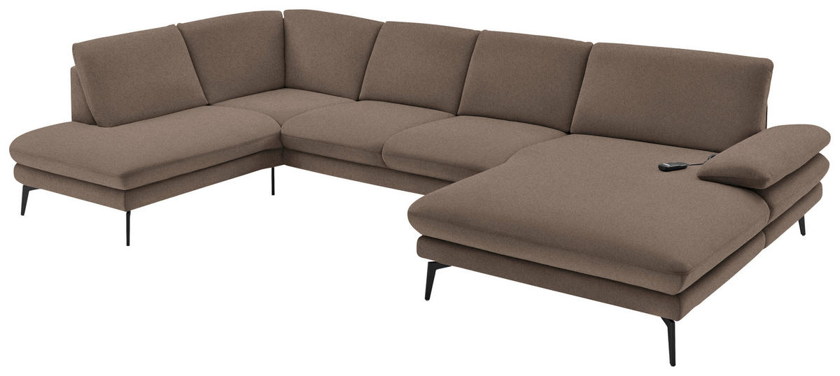 WOHNLANDSCHAFT Braun Webstoff  - Schwarz/Braun, Design, Textil/Metall (208/344/180cm) - Dieter Knoll