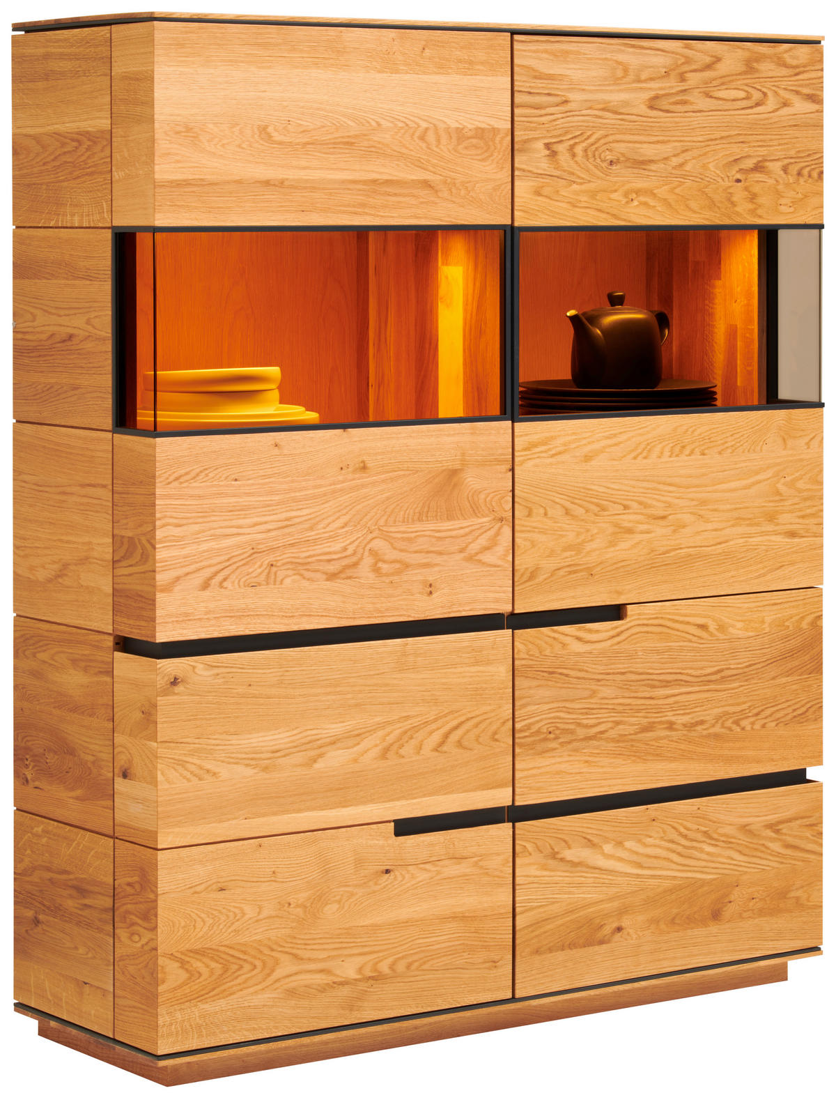 HIGHBOARD  in 120,6/149/42,1 cm  - Eichefarben/Schwarz, Design, Glas/Holz (120,6/149/42,1cm) - Cassando
