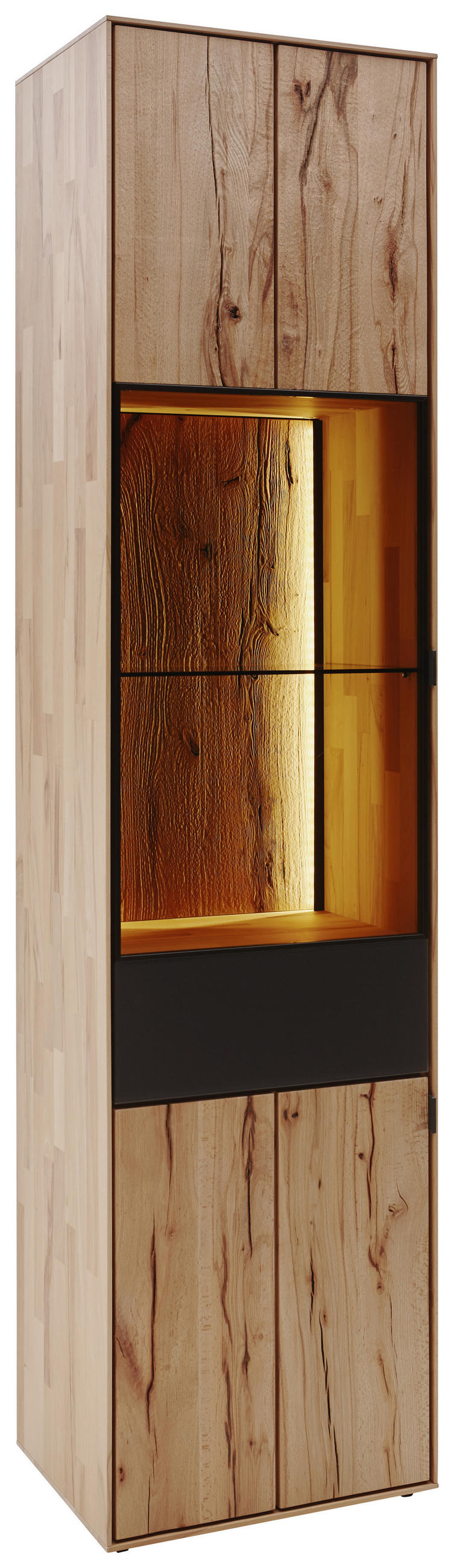 Vitrine in massiv Kernbuche Anthrazit, Buchefarben