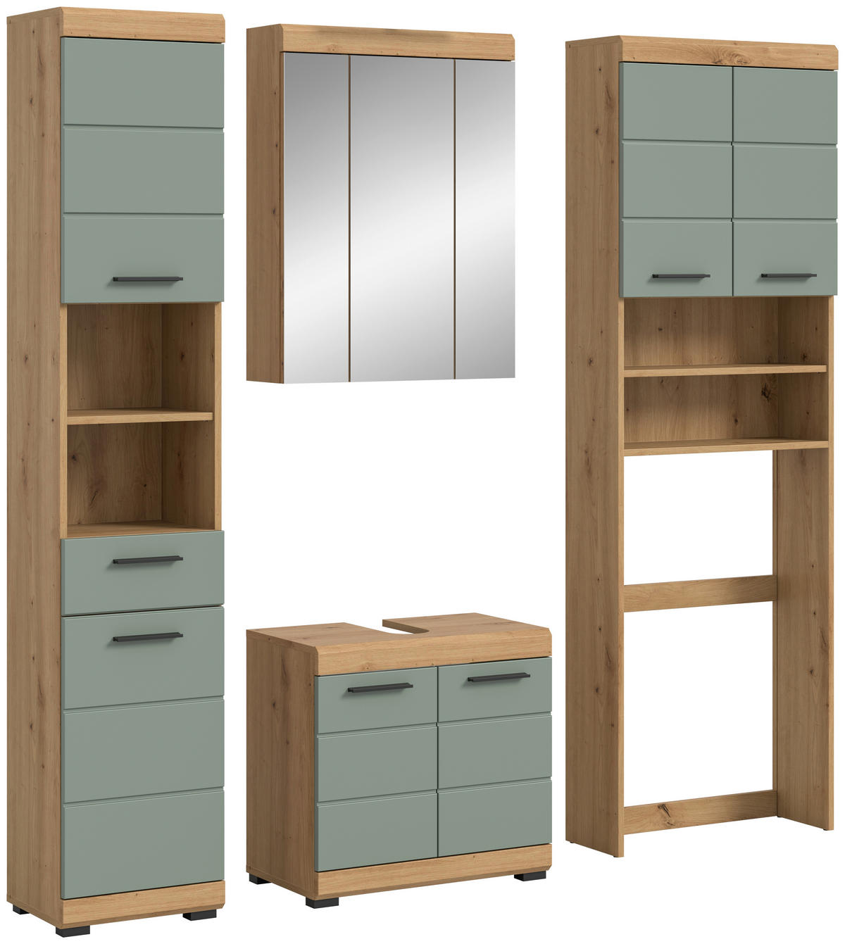 BADEZIMMER 4-teilig  in 180 cm  - Schwarz/Eiche Artisan, MODERN, Glas/Holzwerkstoff (180cm) - MID.YOU