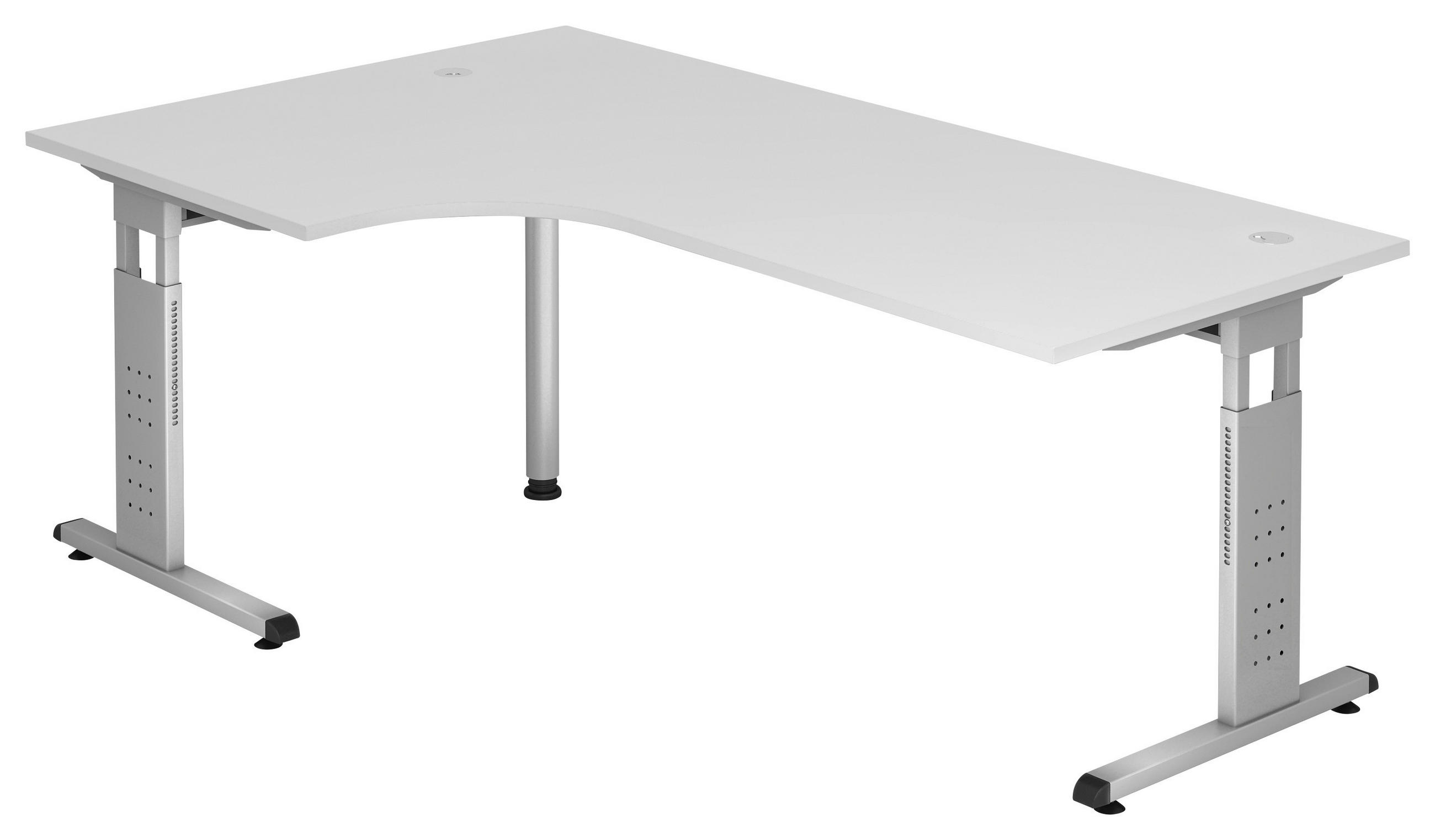 ECKSCHREIBTISCH 200/120/65-85 cm Weiß höhenverstellbar, seitenverkehrt montierbar  - Silberfarben/Weiß, KONVENTIONELL, Holzwerkstoff/Metall (200/120/65-85cm) - Venda