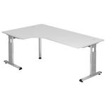 ECKSCHREIBTISCH 200/120/65-85 cm Weiß höhenverstellbar, seitenverkehrt montierbar  - Silberfarben/Weiß, KONVENTIONELL, Holzwerkstoff/Metall (200/120/65-85cm) - Venda