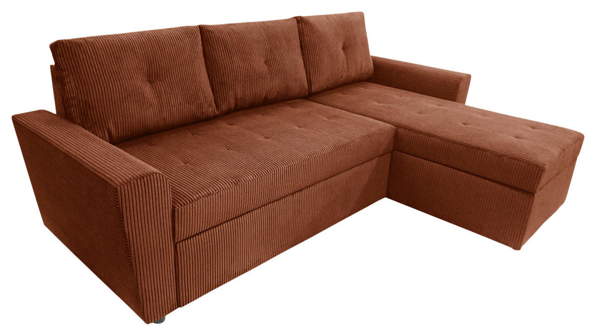 ECKSOFA TERMOLI in Cord Rostfarben  231/155 cm  - Rostfarben/Schwarz, Design, Kunststoff/Textil (231/155cm) - MID.YOU