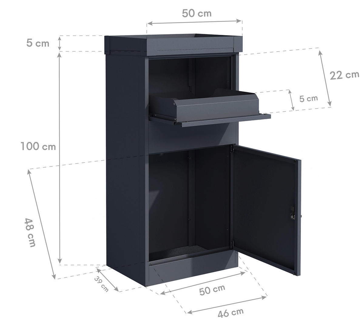 PAKETBOX  - Anthrazit, KONVENTIONELL, Metall (37/50/105cm)