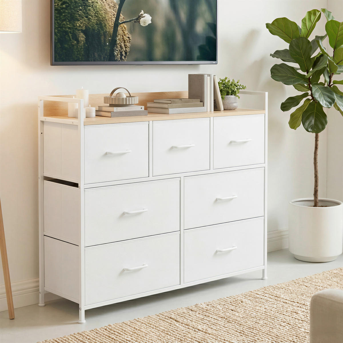 KOMMODE , 98/85/28,5 cm, 7 Schublade(n)  - Eichefarben/Weiß, Trend, Holzwerkstoff/Kunststoff (98/85/28,5cm) - Boxxx