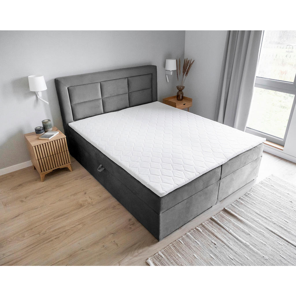 Thumbnail - Mid.you Boxbett, Grau, Textil, H3, Höhe ca. 15 cm, 180x200 cm, Bettkasten, gepolstertes Kopfteil, Topper durchgehend, Sc...