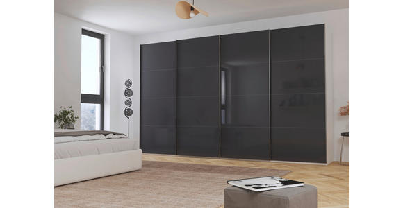 SCHWEBETÜRENSCHRANK  in Schwarz, Weiß  - Chromfarben/Schwarz, Design, Glas/Holzwerkstoff (361/223/68cm) - Novel