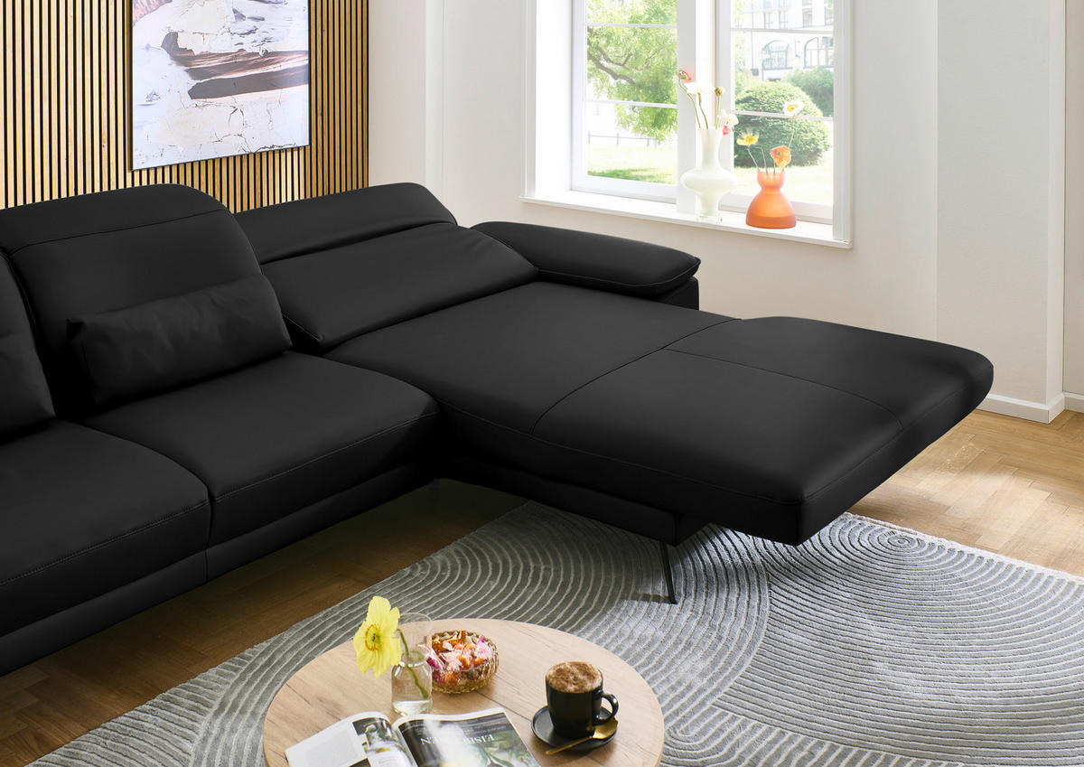 ECKSOFA in Echtleder Schwarz  - Schwarz, Design, Leder/Metall (332/193cm) - Dieter Knoll