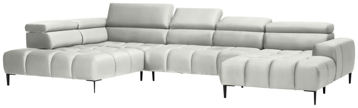 WOHNLANDSCHAFT in Samt, Webstoff Creme  - Creme/Schwarz, Design, Textil/Metall (216/385/177cm) - Welnova