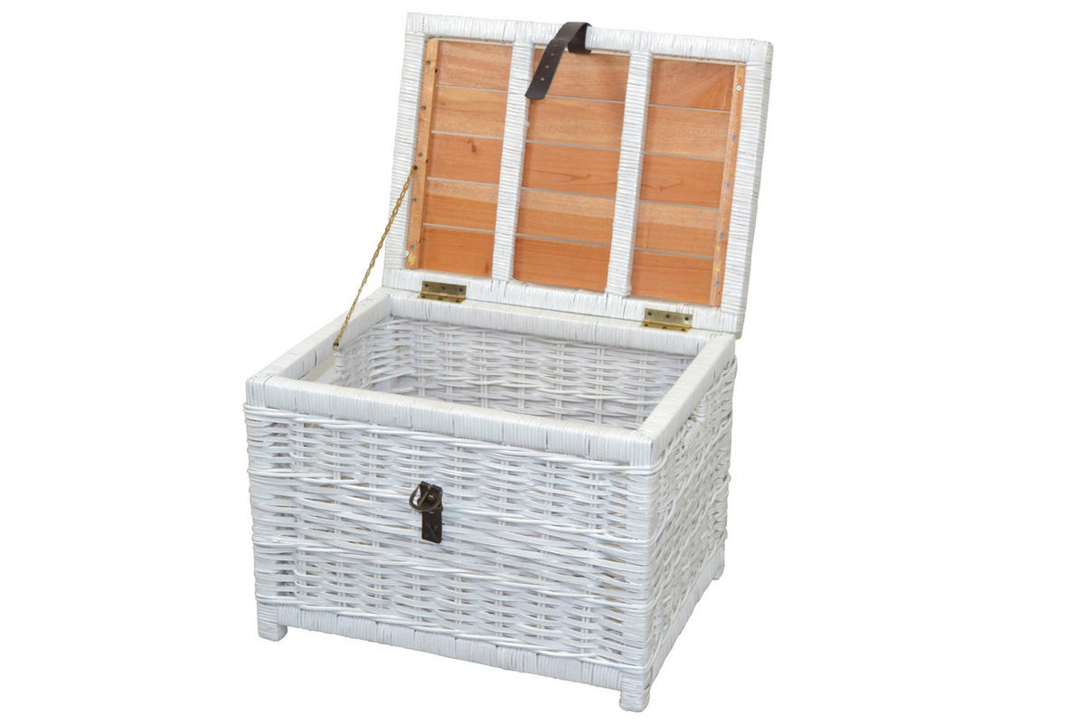COUCHTISCH Pinie, Rattan massiv 45/58/44 cm rechteckig Weiß  - Weiß, Natur, Holz (45/58/44cm) - MID.YOU