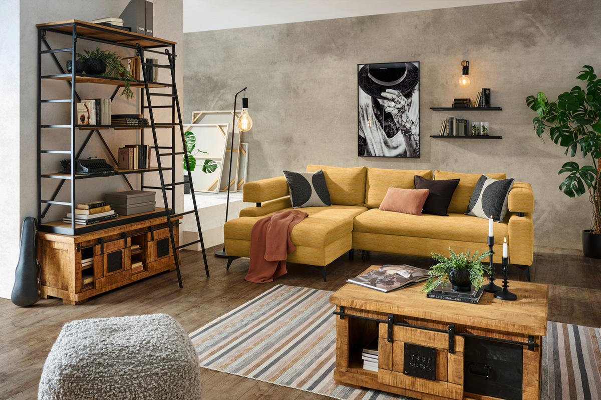 ECKSOFA in Chenille Currygelb  - Currygelb/Schwarz, Konventionell, Textil/Metall (184/75-89/265cm) - Hom`in