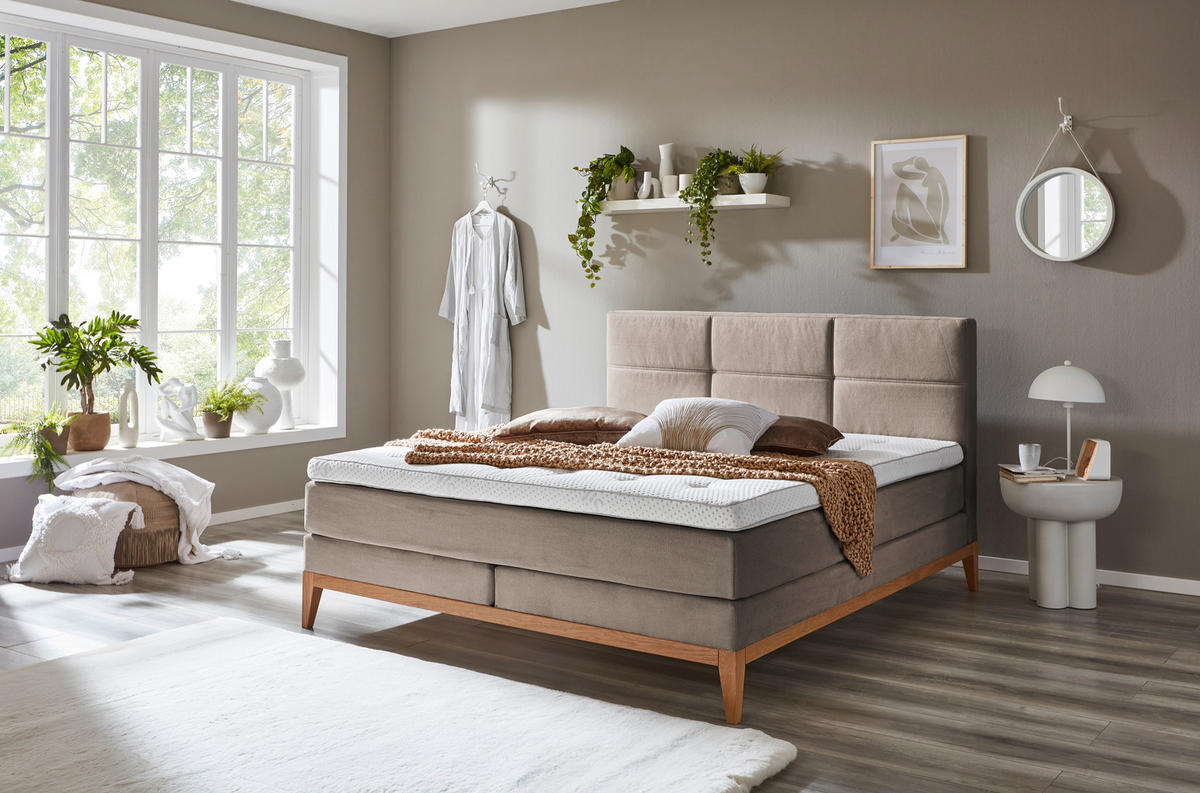 BOXSPRINGBETT 180/200 cm  in Taupe  - Taupe/Eichefarben, Konventionell, Holz/Textil (180/200cm) - Carryhome