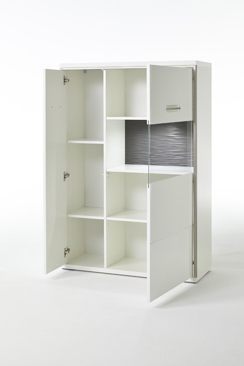 HIGHBOARD  in 94/137/38 cm  - Edelstahlfarben/Weiß Hochglanz, Design, Glas/Holzwerkstoff (94/137/38cm) - Xora