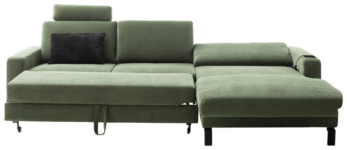 ECKSOFA in Cord Olivgrün  - Schwarz/Olivgrün, Design, Textil/Metall (298/185cm) - Pure Home Lifestyle
