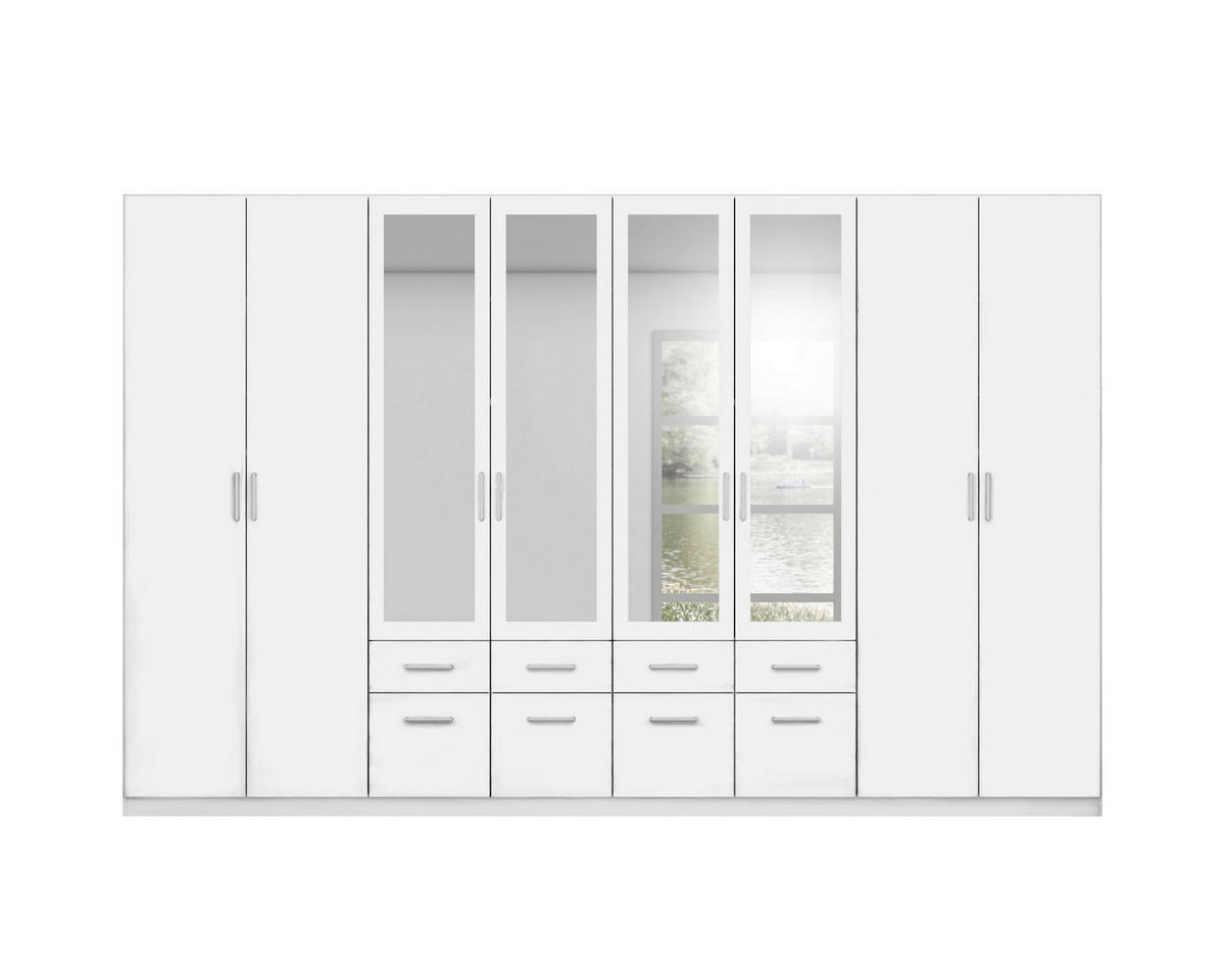 GARDEROB MED GÅNGJÄRN 360/229/54 cm 8-dörrar - vit/aluminiumfärg, Modern, trämaterial/plast (360/229/54cm) - Rauch Möbel