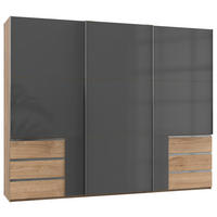 SCHWEBETÜRENSCHRANK 300/236/65 cm 3-türig Grau, Eichefarben  - Chromfarben/Eichefarben, MODERN, Holzwerkstoff (300/236/65cm) - MID.YOU