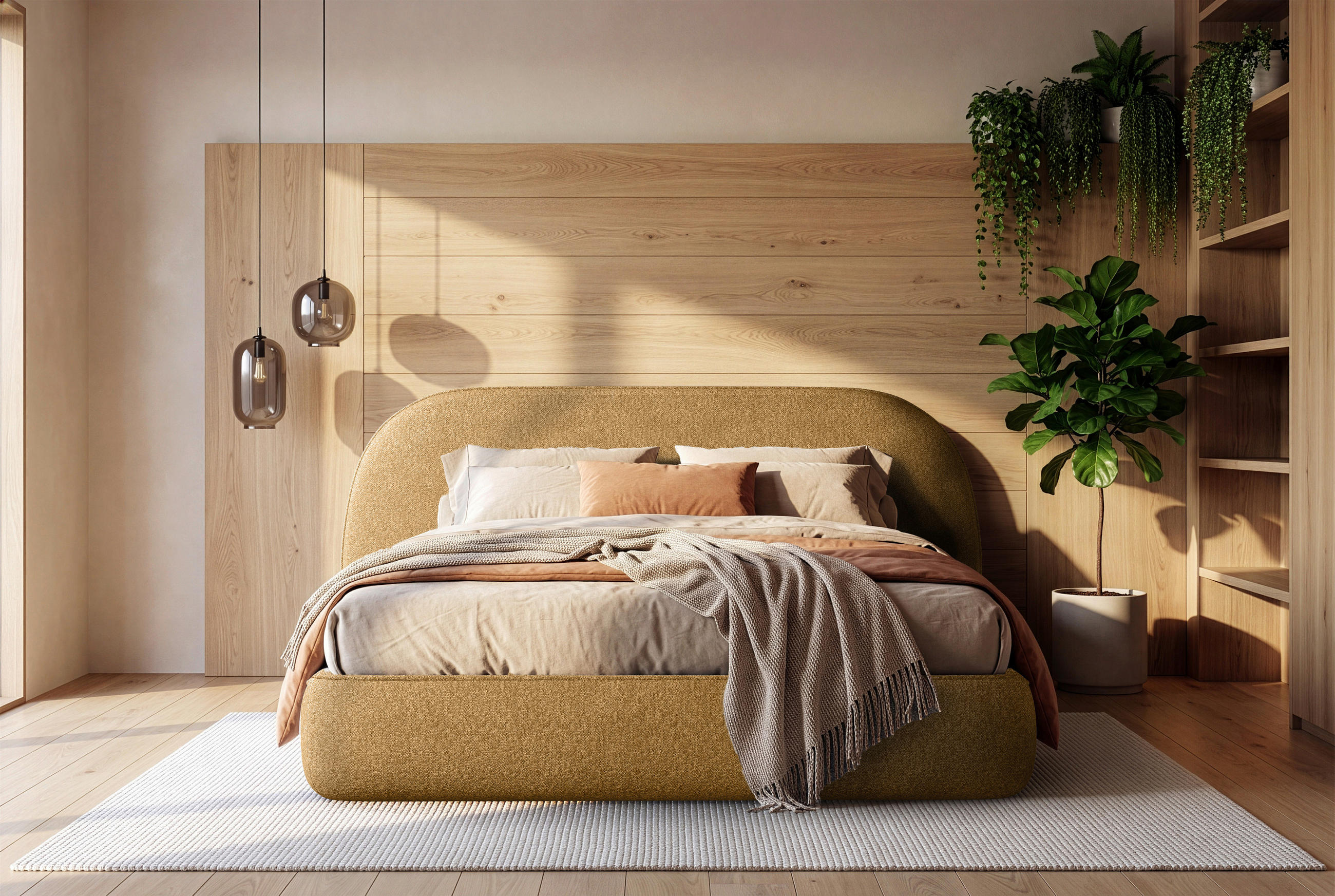 STOPPAD SÄNG ,140/200 cm  i honung  - honung/svart, Modern, metall/trämaterial (140/200cm) - MID.YOU