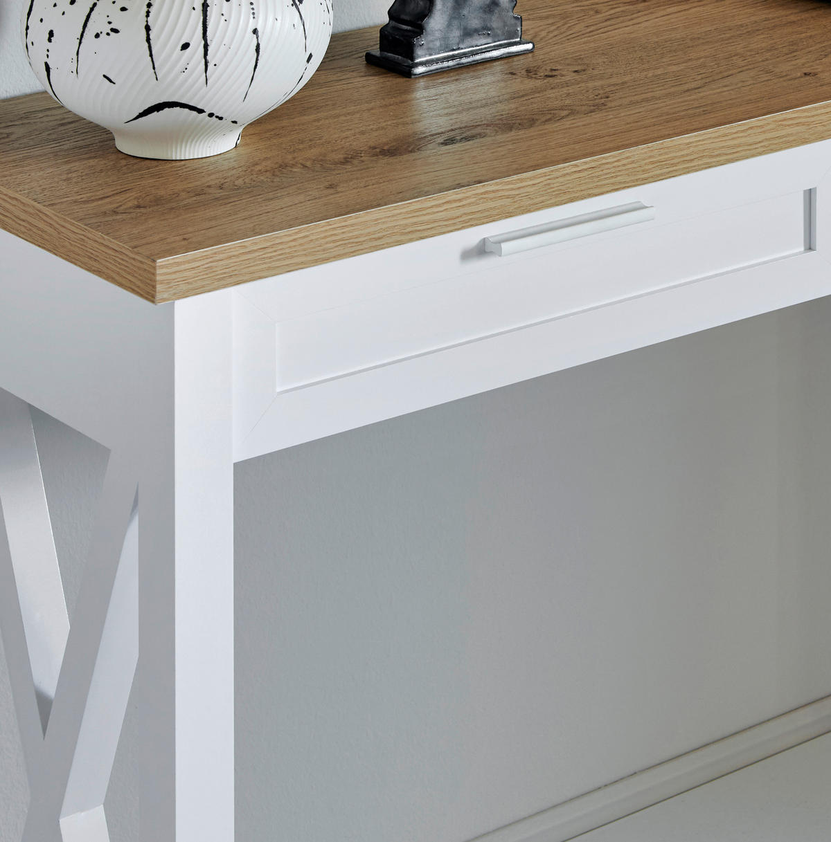 KONSOLENTISCH Weiß, Eichefarben  - Eichefarben/Weiß, LIFESTYLE, Holzwerkstoff/Metall (110/34/77cm)