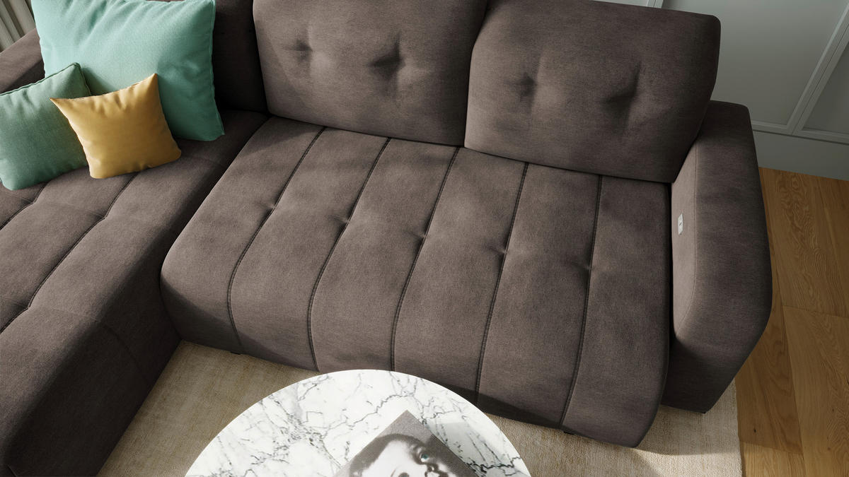 ECKSOFA in Mikrofaser Dunkelbraun  - Dunkelbraun/Schwarz, Modern, Textil/Metall (292/185cm) - Livetastic