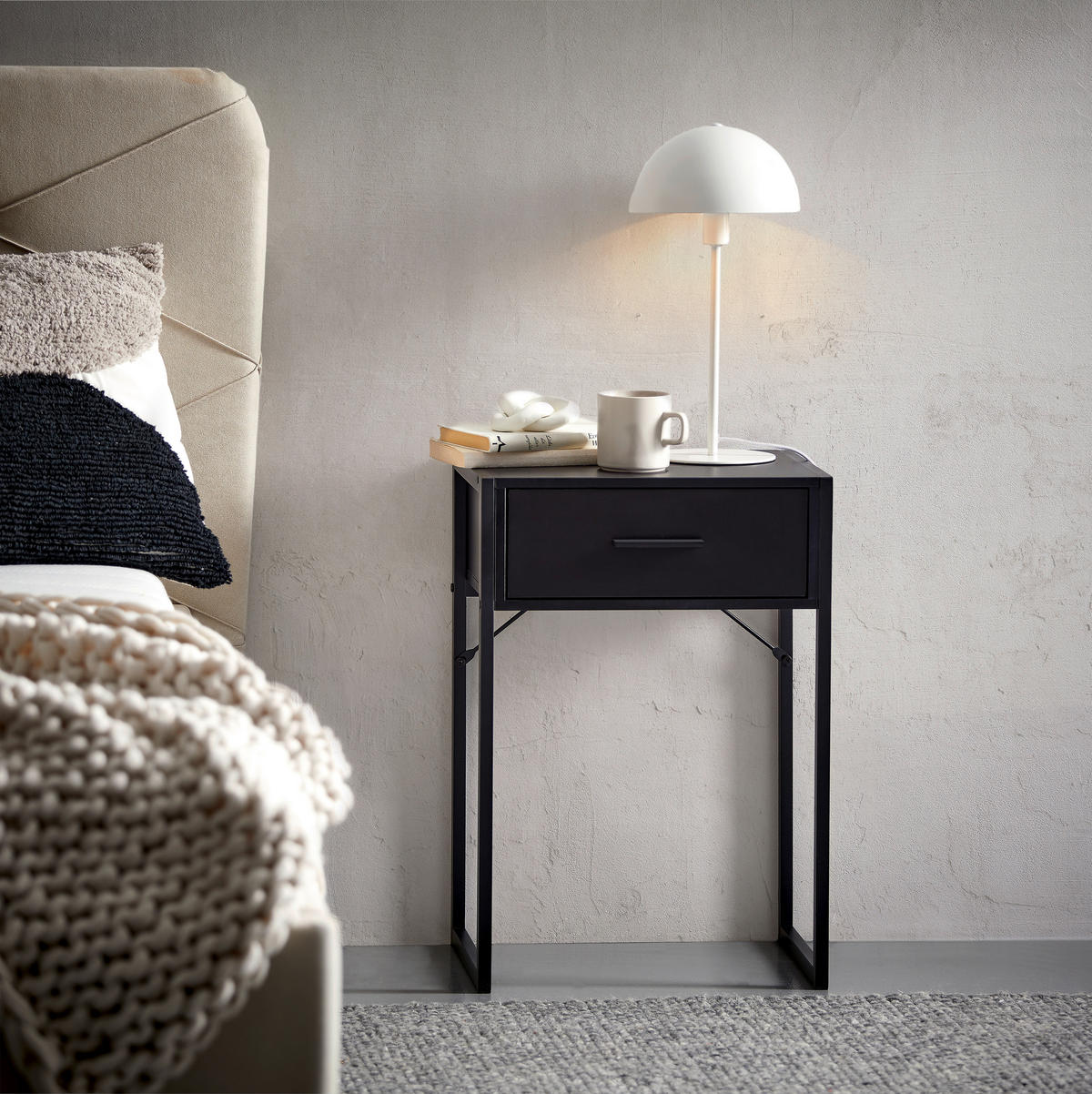 NACHTSCHRANK 41/60/30 cm  - Schwarz, MODERN, Holzwerkstoff/Metall (41/60/30cm) - Livetastic