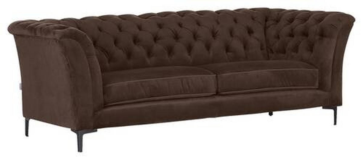 CHESTERFIELD-SOFA in Flachgewebe Dunkelbraun  - Dunkelbraun/Schwarz, Lifestyle, Textil/Metall (220/80/100cm) - Landscape