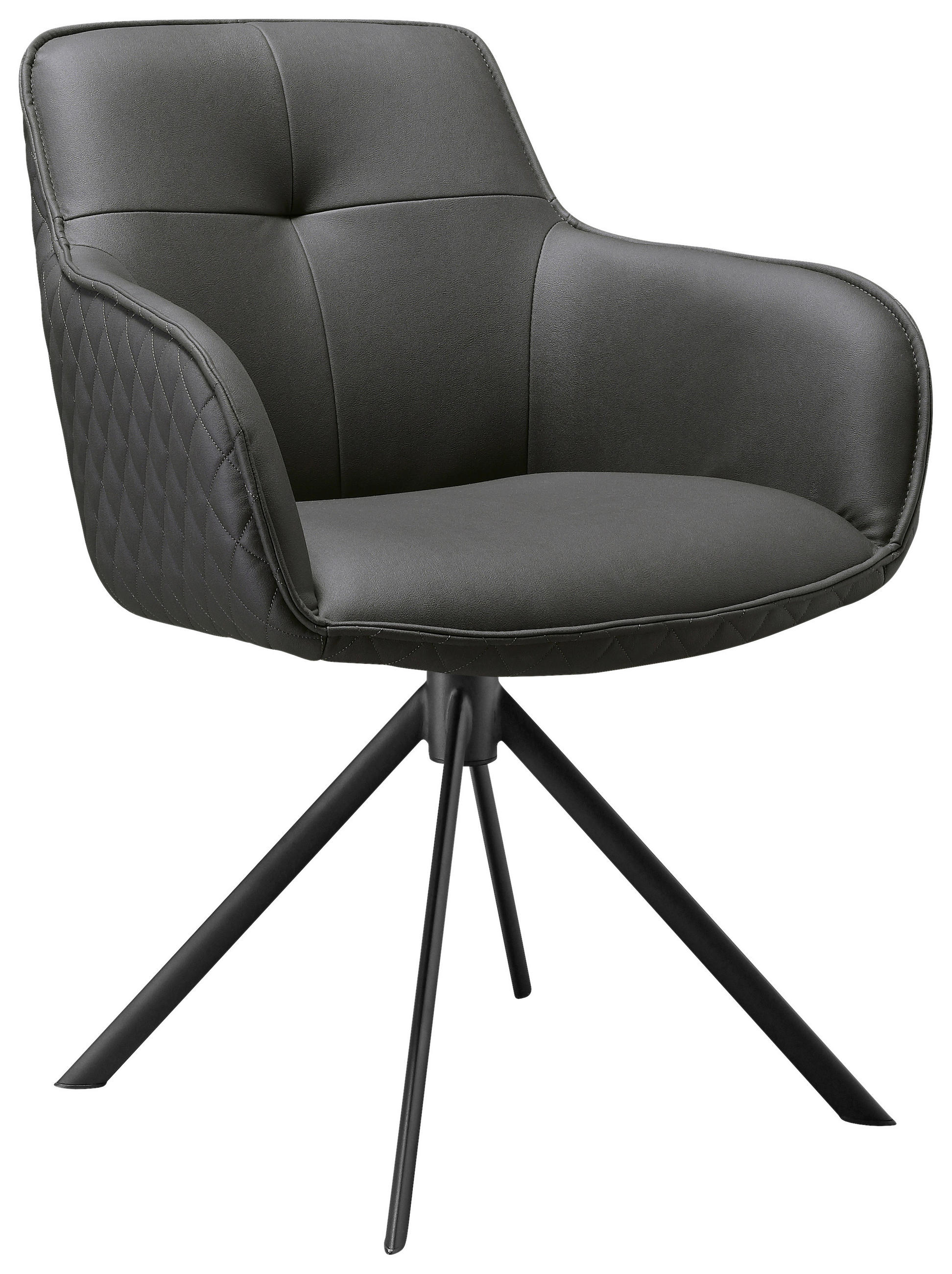 ARMLEHNSTUHL  Sitzfläche 360° drehbar, inklusive Armlehnen, automatische Rückholfunktion Mikrofaser  Anthrazit, Schwarz  - Anthrazit/Schwarz, Design, Textil/Metall (60,5/83,5/62,5cm) - Novel