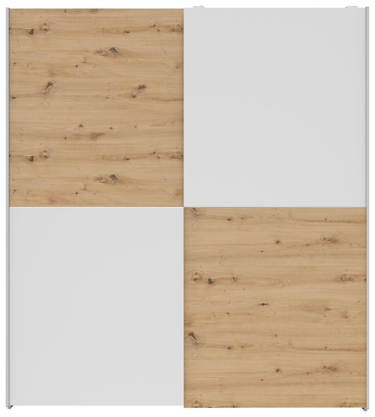 SCHWEBETÜRENSCHRANK 170/191/59 cm 2-türig Eiche Artisan, Weiß  - Silberfarben/Eiche Artisan, Basics, Holzwerkstoff/Kunststoff (170/191/59cm) - Boxxx