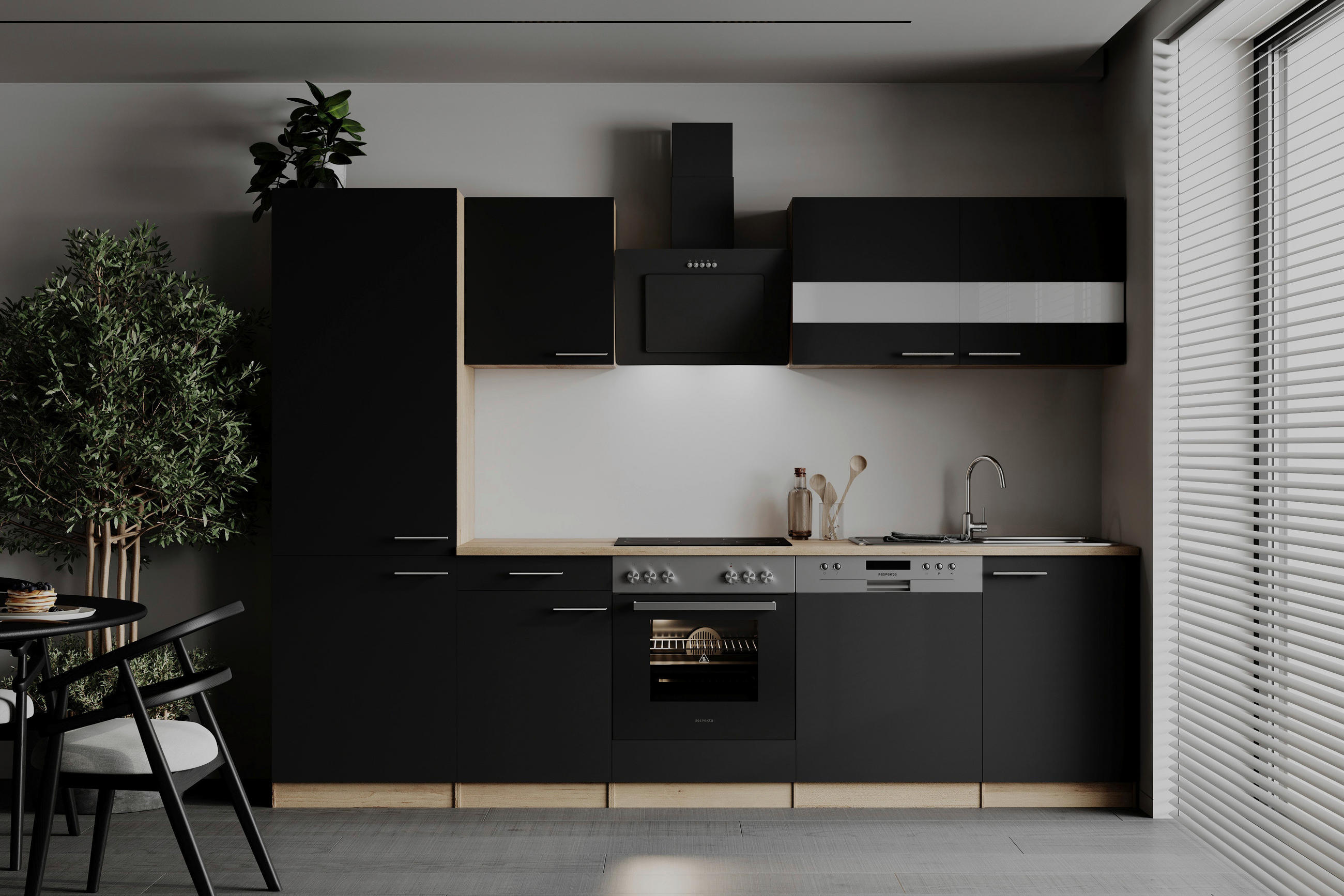 MODULKÖK 280 cm   i svart  - stålfärgad/svart, Basics, metall/trämaterial (280cm) - Respekta