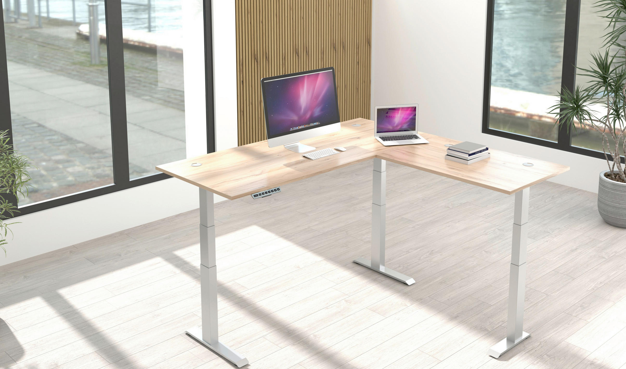 ECKSCHREIBTISCH 185/177/64-128 cm in Buchefarben - Buchefarben, Modern, Holzwerkstoff (185/177/64-128cm) - Livetastic