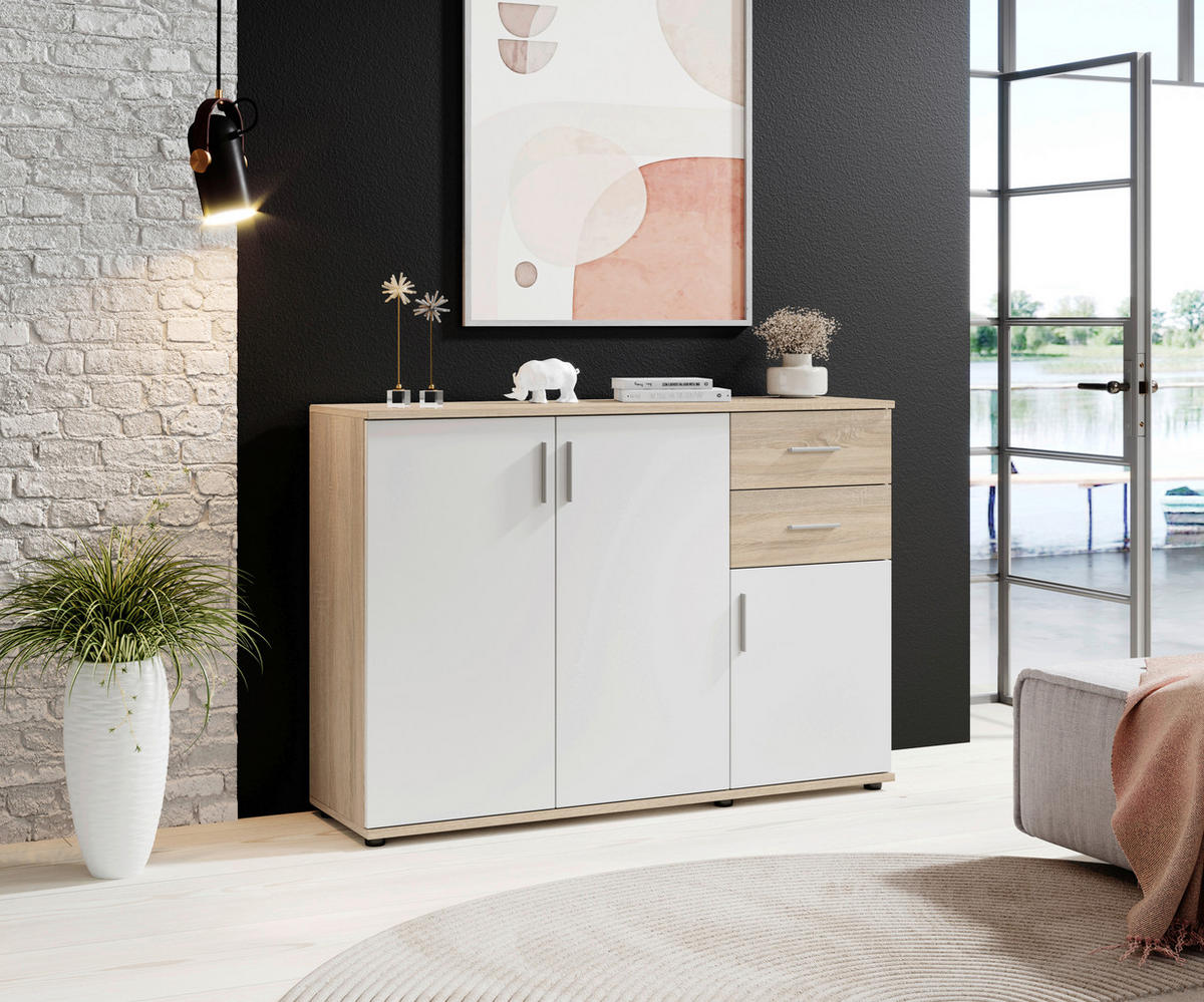 KOMMODE Bobby  in 120/84/35 cm  - Silberfarben/Schwarz, KONVENTIONELL, Holzwerkstoff/Kunststoff (120/84/35cm) - Carryhome
