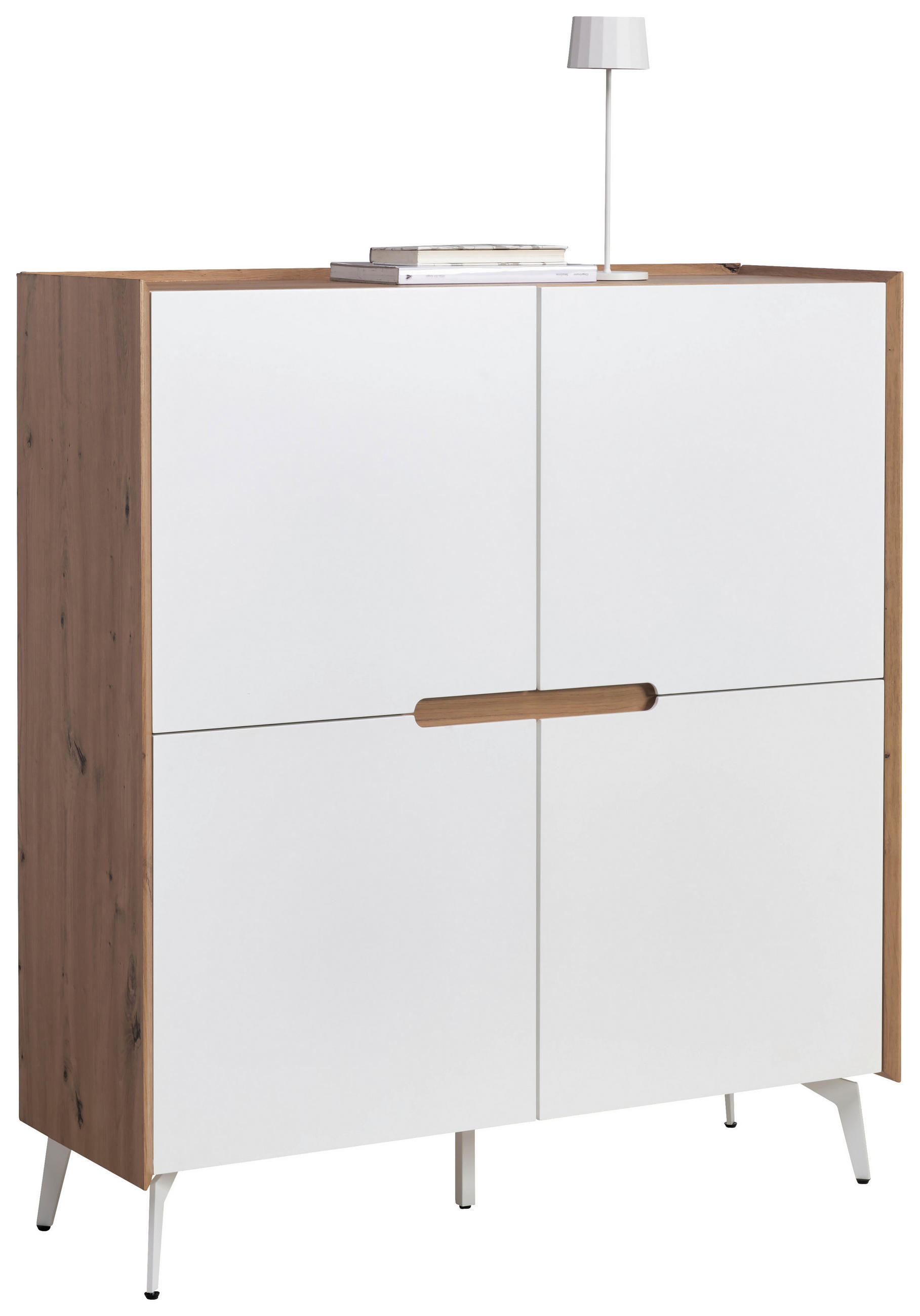 Carryhome Highboard Weiß, Eiche Artisan 110x124x40 cm