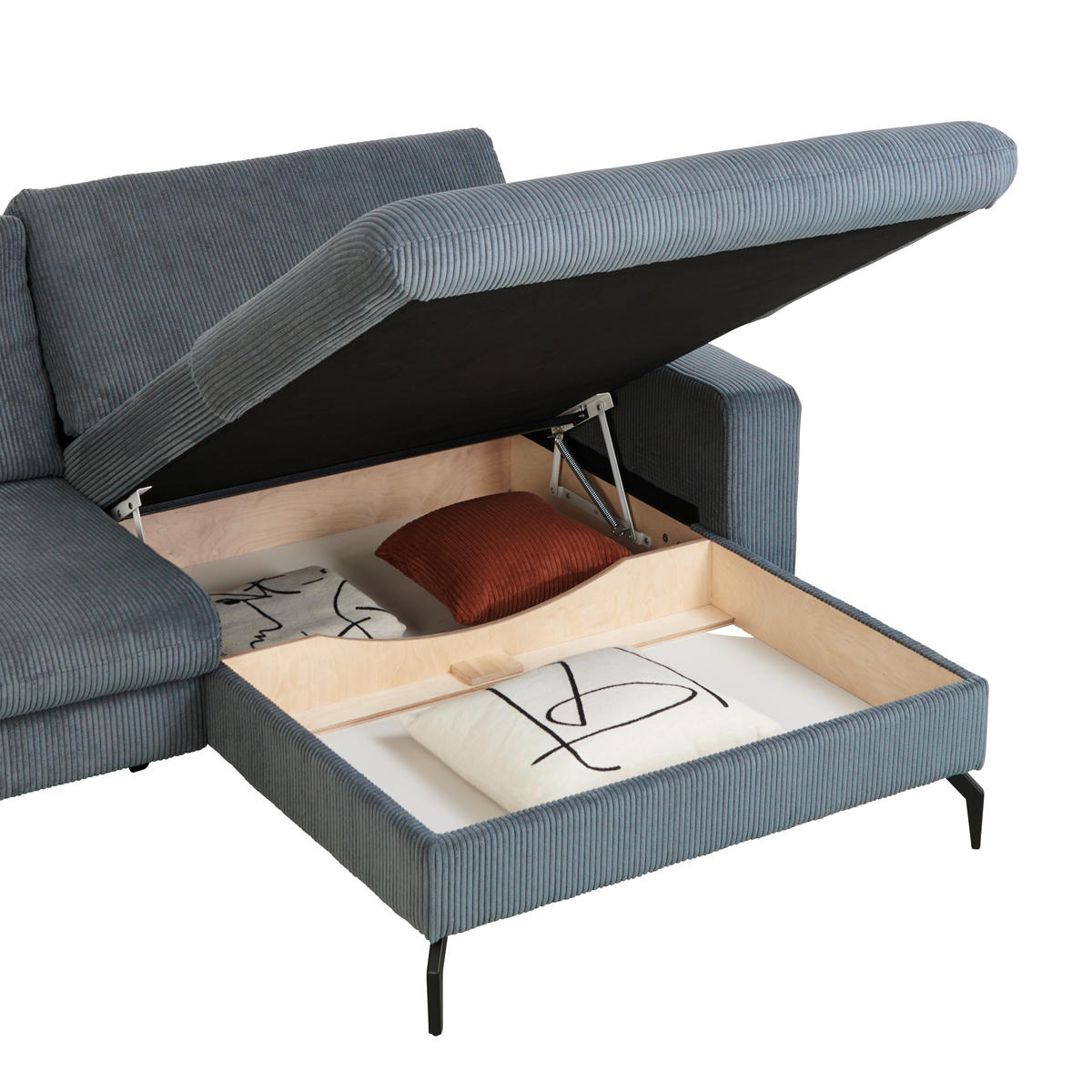 ECKSOFA in Cord Graphitfarben  - Schwarz/Graphitfarben, Design, Textil/Metall (302/180cm) - Venda