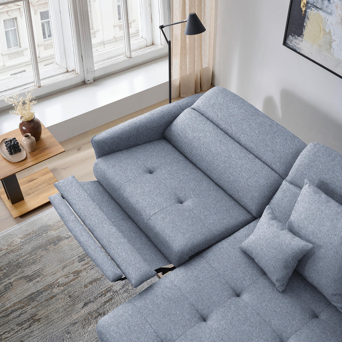 ECKSOFA Flachgewebe Hellblau  - Schwarz/Hellblau, Design, Textil/Metall (246/175cm) - Celina
