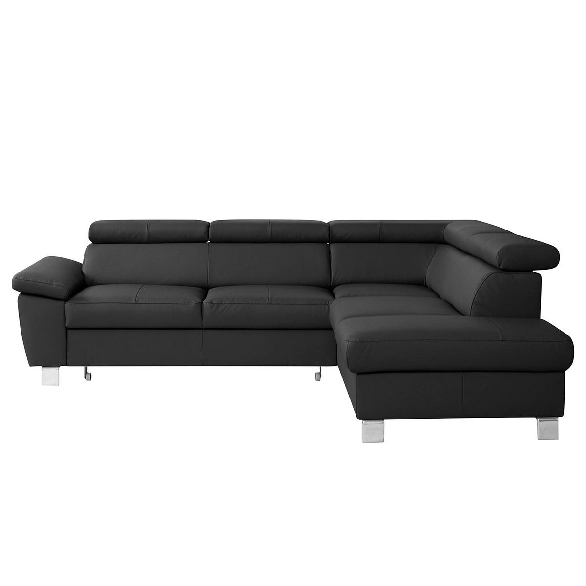 ECKSOFA Schwarz Echtleder Lederlook  - Chromfarben/Schwarz, Design, Leder/Textil (248/208cm) - Livetastic