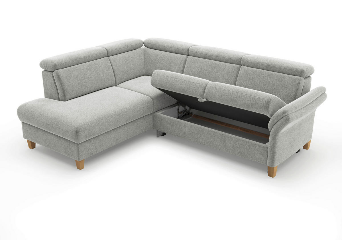 ECKSOFA GLENDALE E Hellgrau Flachgewebe  - Eichefarben/Hellgrau, KONVENTIONELL, Holz/Textil (193/247cm) - Sit & More