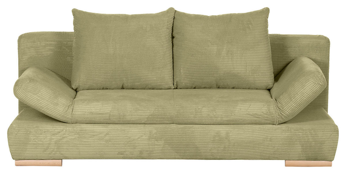 SCHLAFSOFA  mit Rücken echt, Liegefunktion Cord Hellgrün  - Naturfarben/Hellgrün, KONVENTIONELL, Holz/Textil (200/75/92cm) - home24