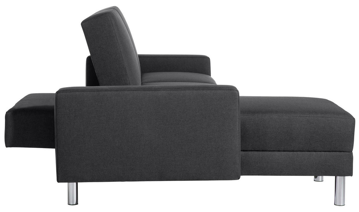 ECKSCHLAFSOFA inkl. Hocker in Graphitfarben Textil   - Chromfarben/Graphitfarben, Konventionell, Textil/Metall (152/230cm) - Max Winzer