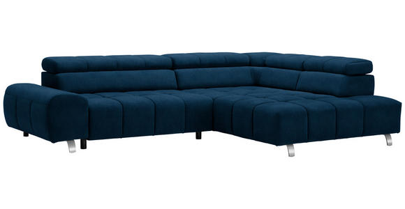 ECKSOFA in Webstoff Blau  - Blau/Dunkelgrau, Design, Textil/Metall (295/201cm) - Hom`in