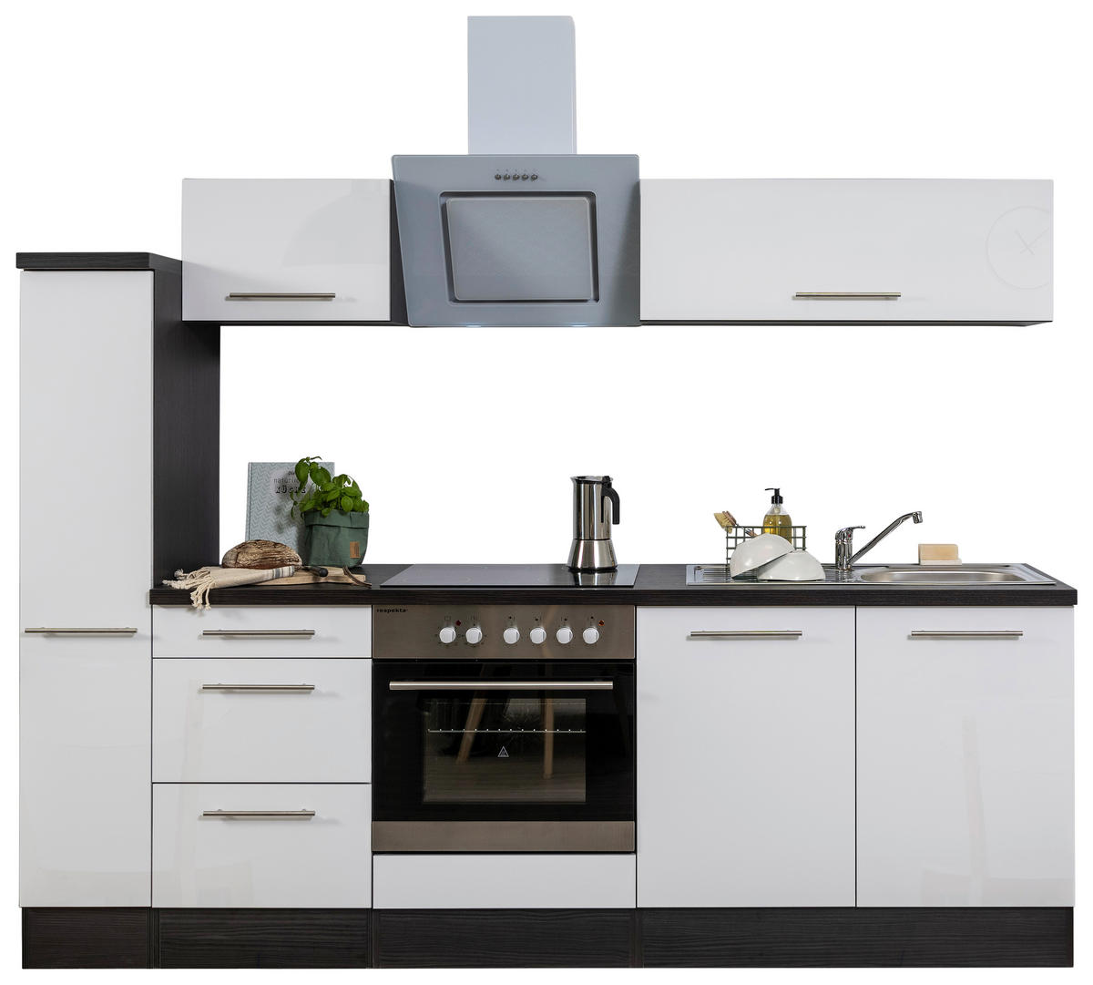 KÜCHENBLOCK 240 cm   in Grau, Weiß  - Alufarben/Weiß, Basics, Holzwerkstoff (240cm) - Respekta