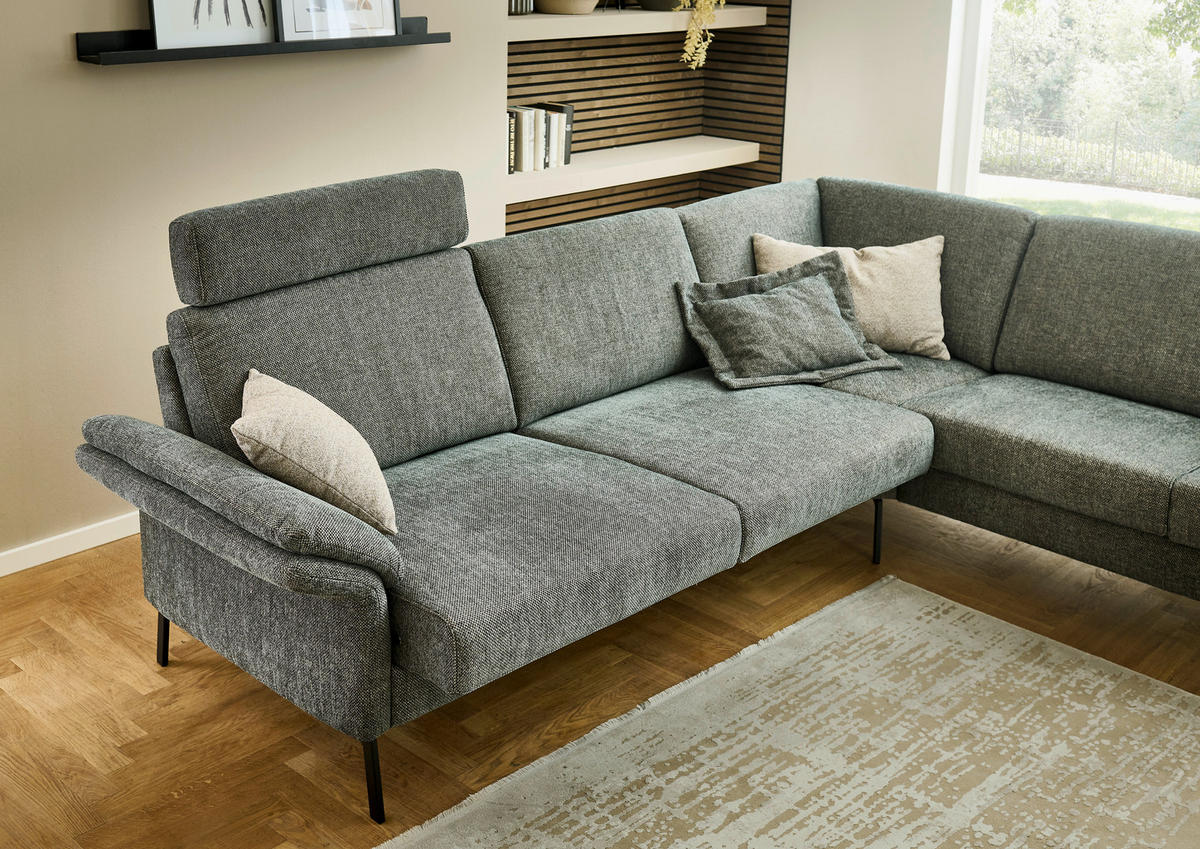 ECKSOFA 269/249 cm  in Chenille Olivgrün Rücken echt  269/249 cm  - Schwarz/Olivgrün, KONVENTIONELL, Textil/Metall (269/249cm) - Pure Home Comfort