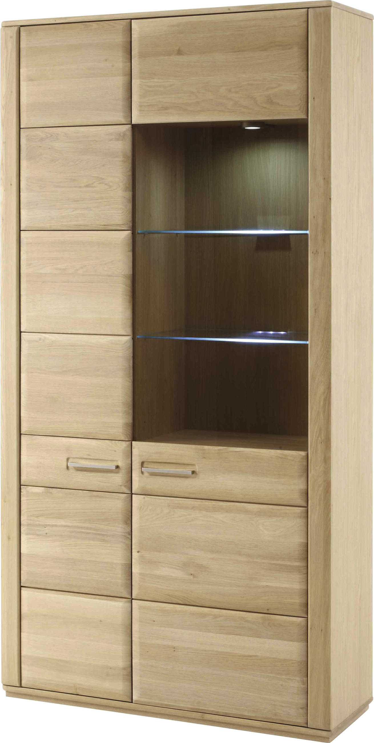 VITRINE  in furniert, massiv Eiche Eichefarben - Edelstahlfarben/Eichefarben, KONVENTIONELL, Glas/Holz (107/209/38cm) - Novel