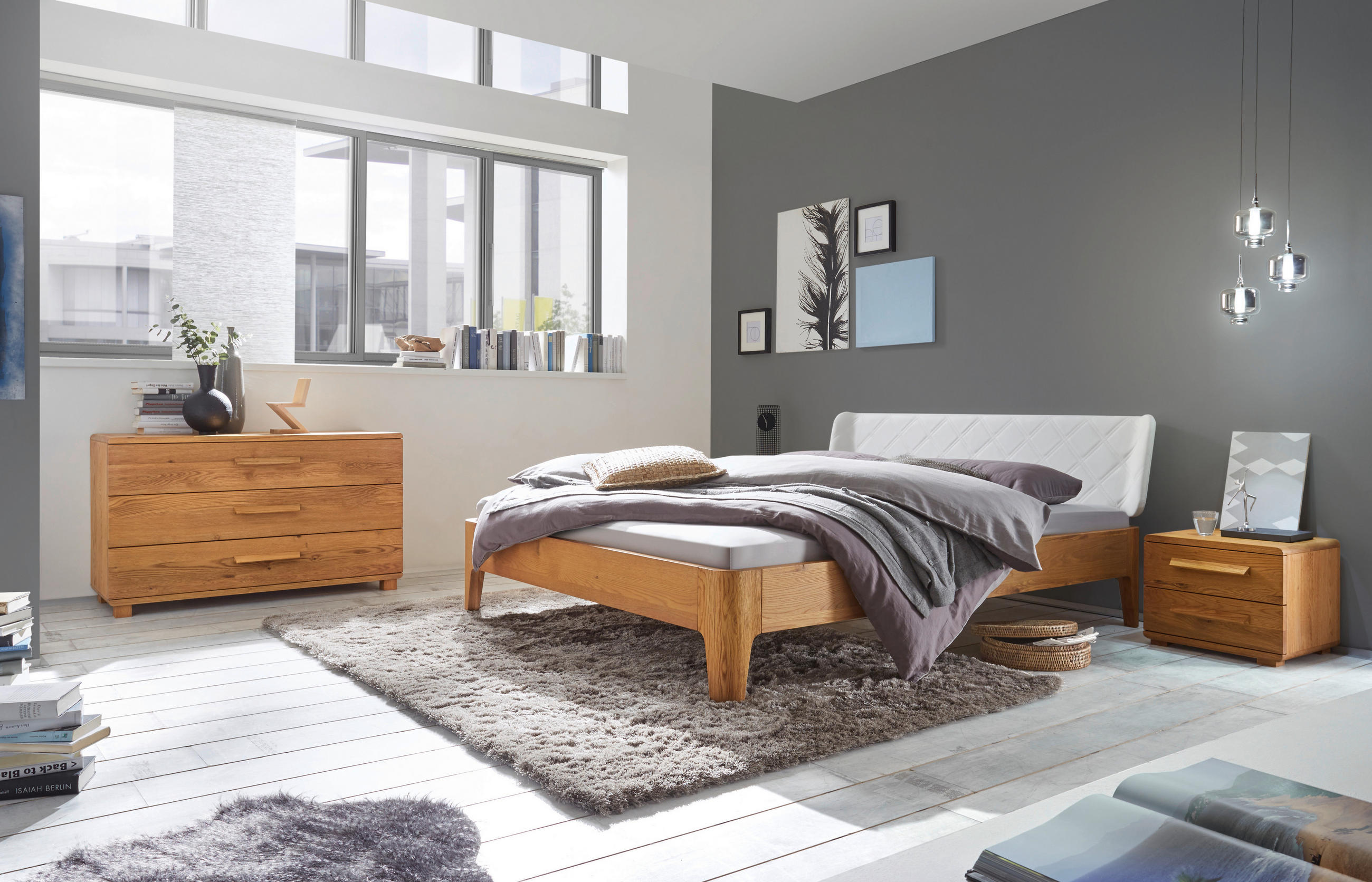 BETT 200/200 cm  in Weiß, Eichefarben  - Eichefarben/Weiß, Design, Holz (200/200cm) - Hasena